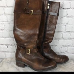 Marc Fisher Knee High Riding Boots - Size 6.5 - Leather, Dark Brown Gold